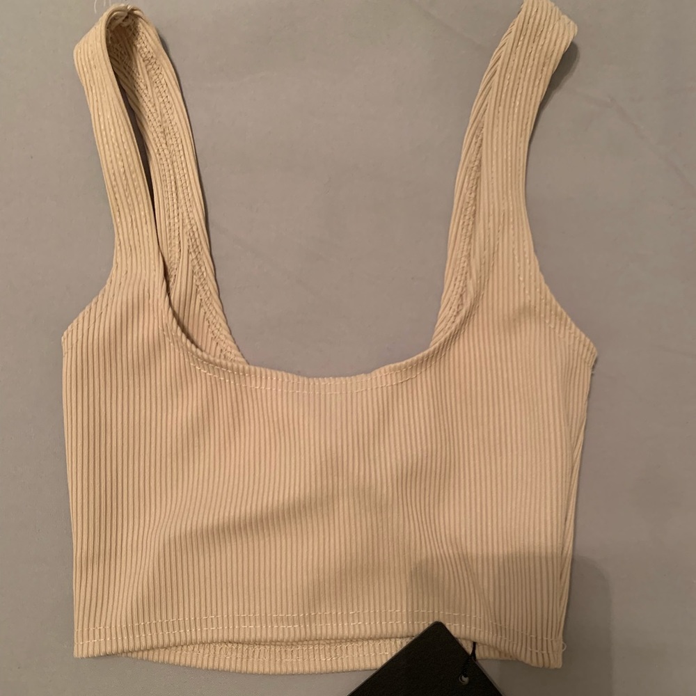 Tan Scoop Neck Crop Top